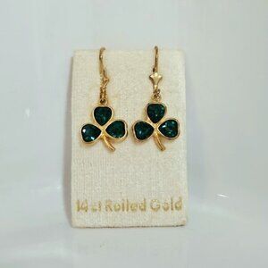 Elegant Gold and Emerald Clover Earrings